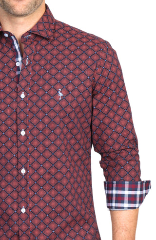Navy Dotted Geo Cotton Stretch Long Sleeve Shirt