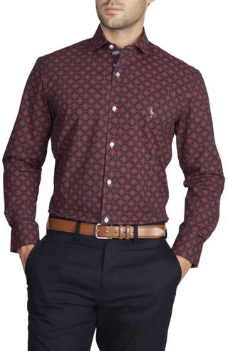 Navy Dotted Geo Cotton Stretch Long Sleeve Shirt