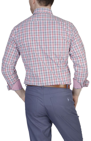Red & Navy Gingham Cotton Stretch Long Sleeve Shirt