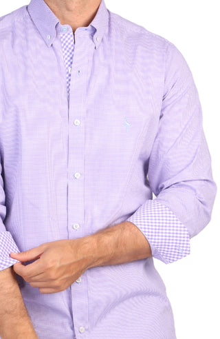 Lilac Mini Gingham Cotton Stretch Long Sleeve Shirt