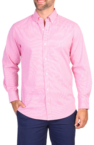 Pink Mini Gingham Cotton Stretch Long Sleeve Shirt