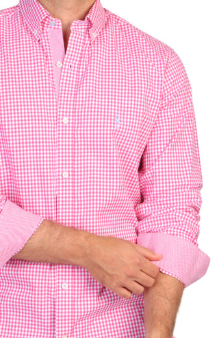 Pink Gingham Cotton Stretch Long Sleeve Shirt