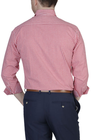 Red Gingham Cotton Stretch Long Sleeve Shirt