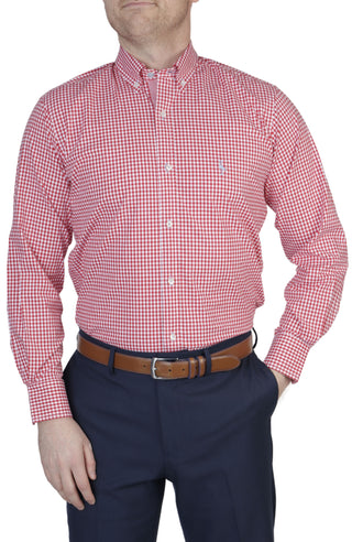 Red Gingham Cotton Stretch Long Sleeve Shirt