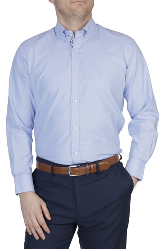 Blue Solid Pinpoint Cotton Stretch Long Sleeve Shirt
