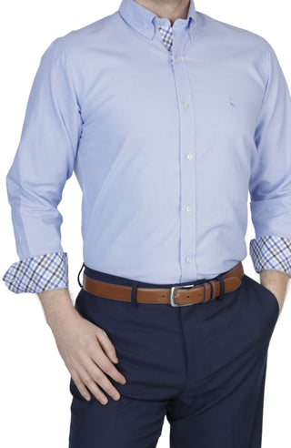 Blue Solid Pinpoint Cotton Stretch Long Sleeve Shirt