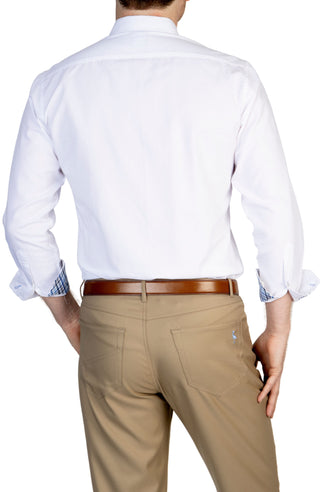 White Solid Pinpoint Cotton Stretch Long Sleeve Shirt