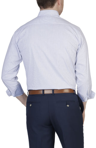 Blue Mini Stripe Cotton Stretch Long Sleeve Shirt