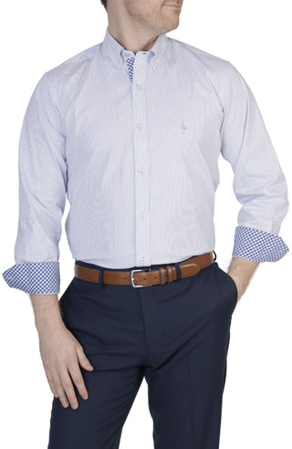 Blue Mini Stripe Cotton Stretch Long Sleeve Shirt