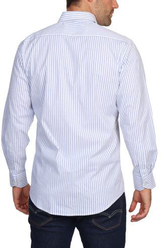 Blue Stripe Cotton Stretch Long Sleeve Shirt