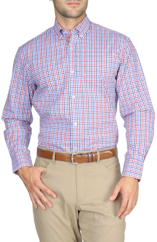 Red Multi Gingham Cotton Stretch Long Sleeve Shirt
