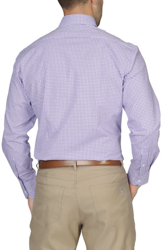 Purple Mini Gingham Cotton Stretch Long Sleeve Shirt