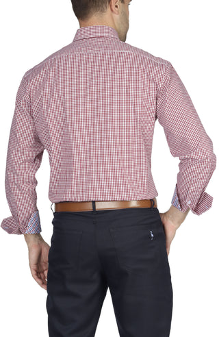 Red Mini Gingham Cotton Stretch Long Sleeve Shirt (Extended Sizes Available 2X-6X)