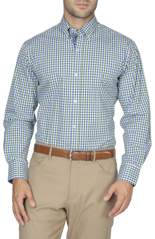 Green Multi Gingham Cotton Stretch Long Sleeve Shirt