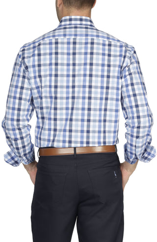 Blue Multi Gingham Cotton Stretch Long Sleeve Shirt