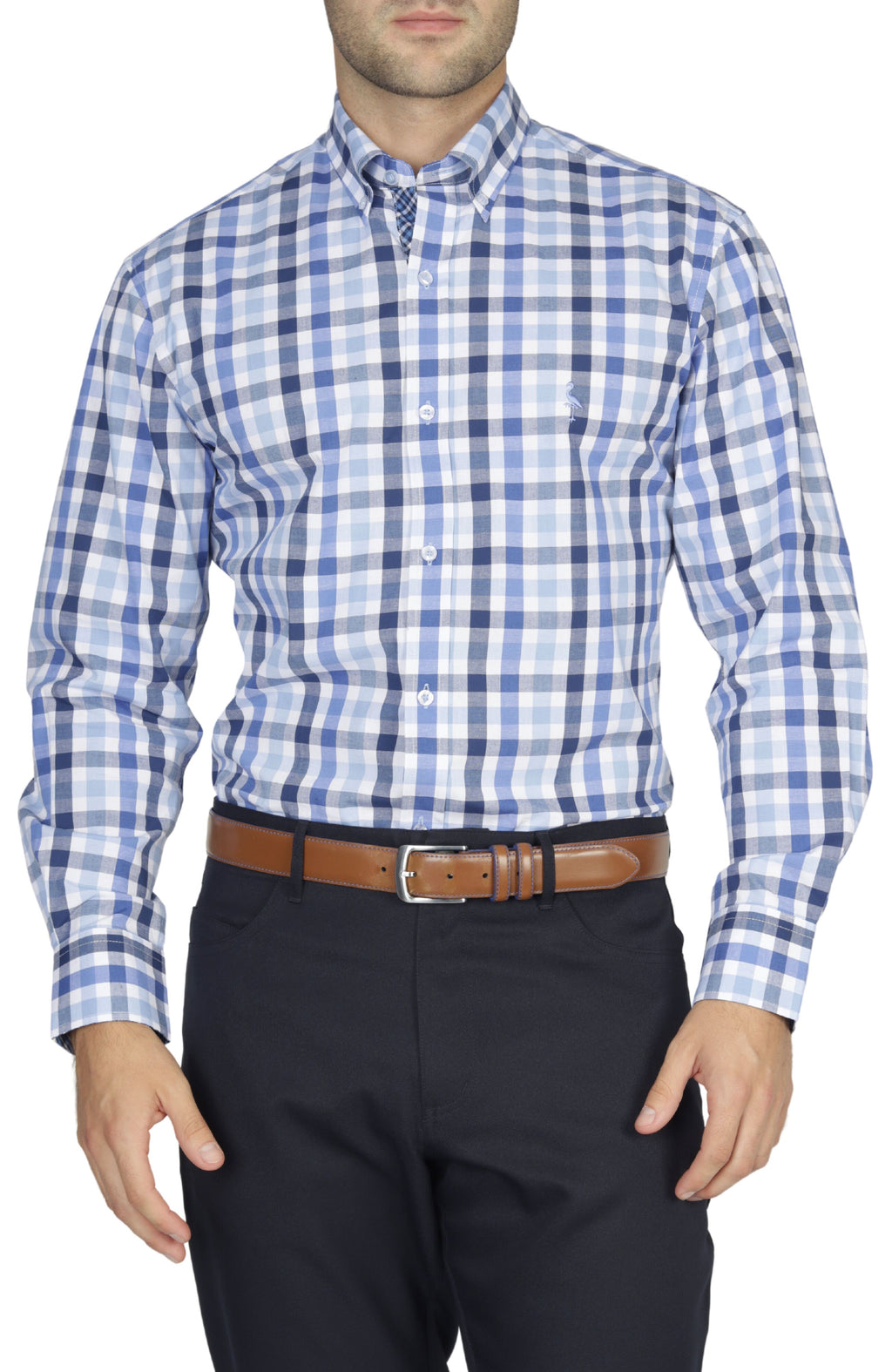 Blue Multi Gingham Cotton Stretch Long Sleeve Shirt – TailorByrd