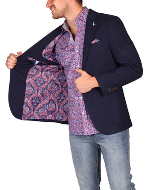 Navy Solid Textured Sport Coat