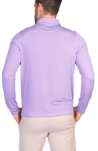 Houndstooth Print Performance Long Sleeve Polo