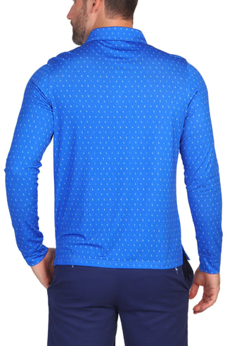 Royal Blue Byrd Print Long Sleeve Performance Polo