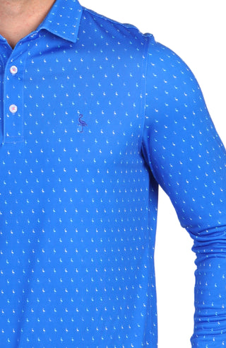 Royal Blue Byrd Print Long Sleeve Performance Polo