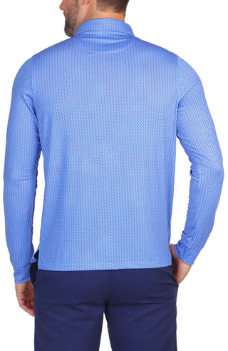 Blue Golf Tee Print Long Sleeve Performance Polo