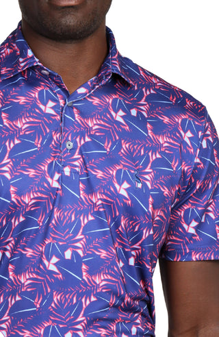 Tropical Leaves Print Performance Polo