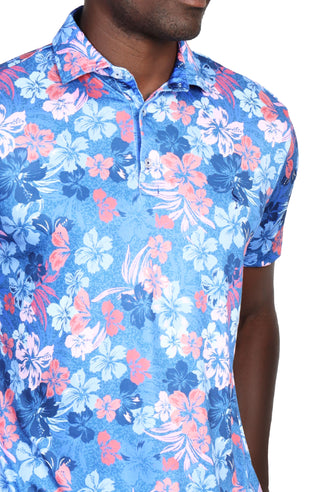 Tropical Hibiscus Print Performance Polo