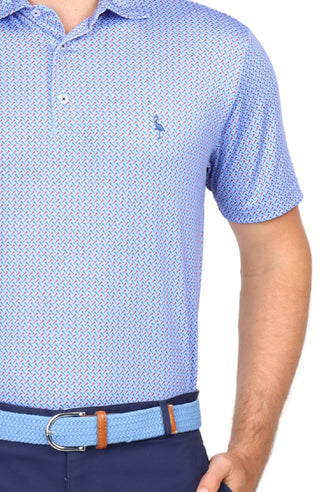 Light Blue Golf Tee Print Performance Polo