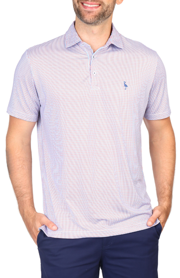 White Dashes Print Performance Polo