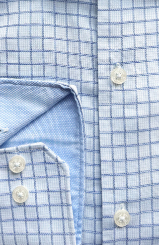 Blue Dobby Plaid Dress Shirt