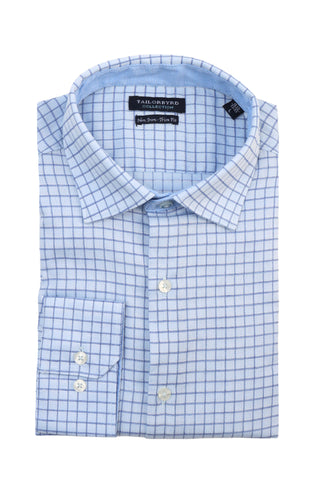 Blue Dobby Plaid Dress Shirt