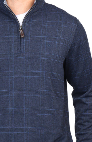 Midnight Blue Jacquard Plaid Quarter-Zip