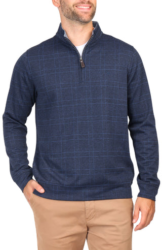 Midnight Blue Jacquard Plaid Quarter-Zip