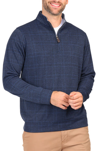 Midnight Blue Jacquard Plaid Quarter-Zip