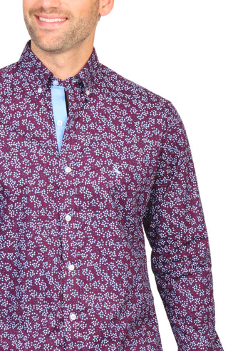 Berry Mini Floral Print Long Sleeve Sport Shirt