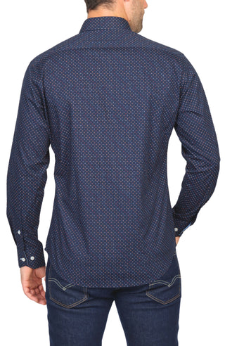 Navy Disco Print Long Sleeve Sport Shirt