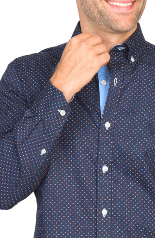 Navy Disco Print Long Sleeve Sport Shirt