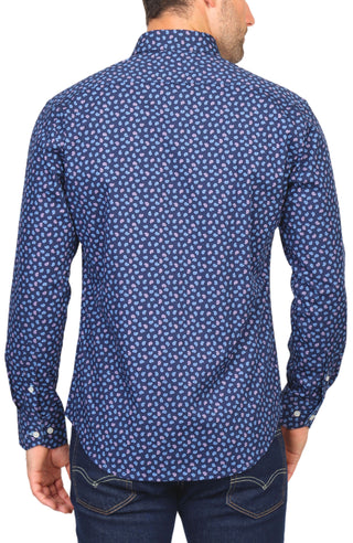 Blue Paisley Print Long Sleeve Sport Shirt