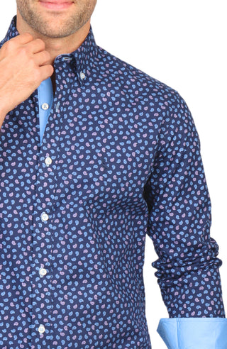 Blue Paisley Print Long Sleeve Sport Shirt