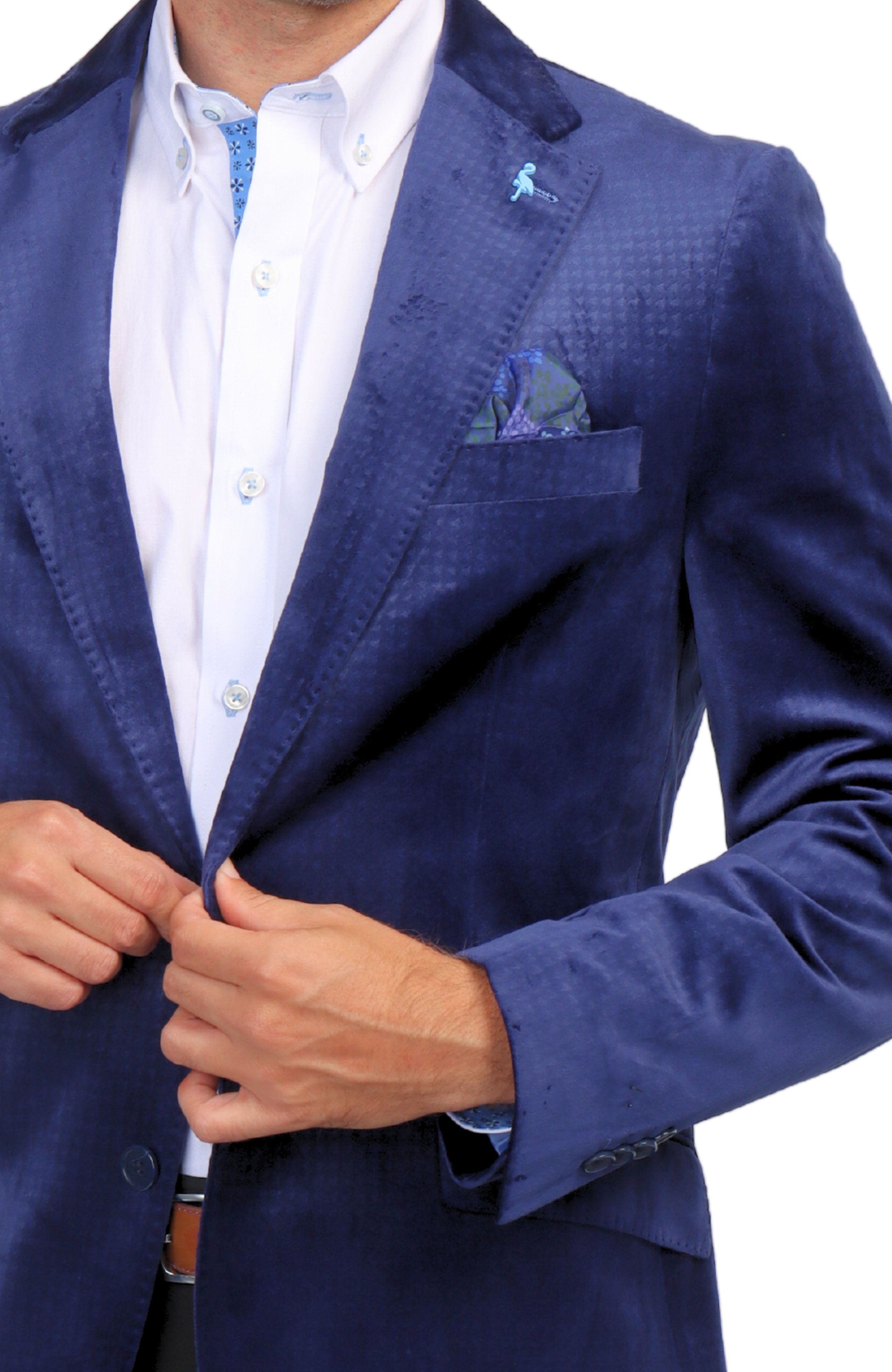 Navy Velvet Houndstooth Dinner Jacket Mens Blazer Jackets