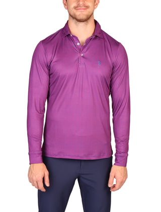 Gametime Long-Sleeve Perfomance Polo - Mini Houndstooth