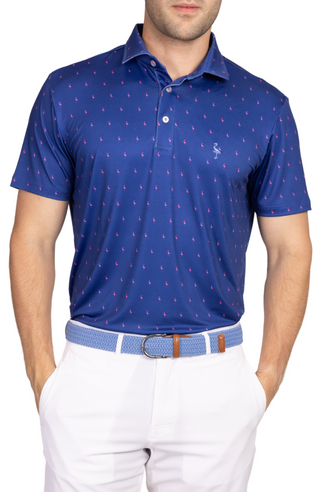 Sapphire Blue Byrd Print Performance Polo (Available in 2X-4X)