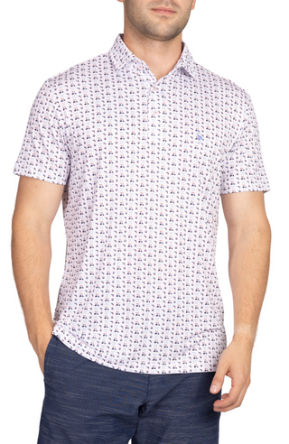 White Golf Cart Print Performance Polo (Available in 2X-4X)