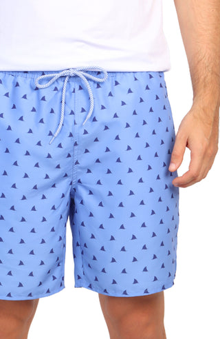 Blue Shark Fin Print Swim Shorts