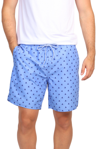 Blue Shark Fin Print Swim Shorts