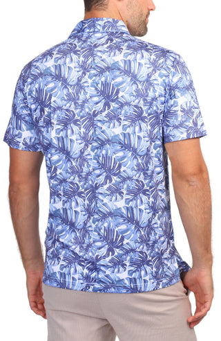 Navy Tropical Leaves Performance Polo