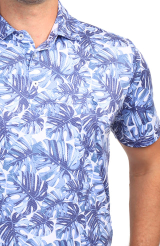 Navy Tropical Leaves Performance Polo