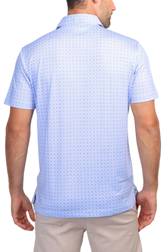 Blue Multi Geo Print Performance Polo