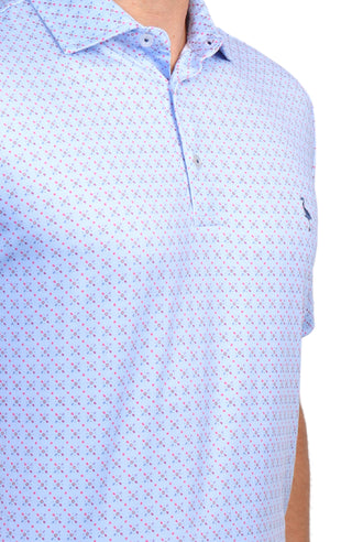 Blue Multi Geo Print Performance Polo