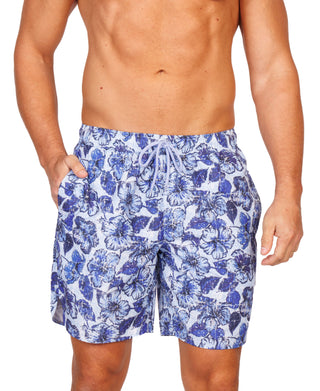 Distressed Hibiscus Swim Shorts